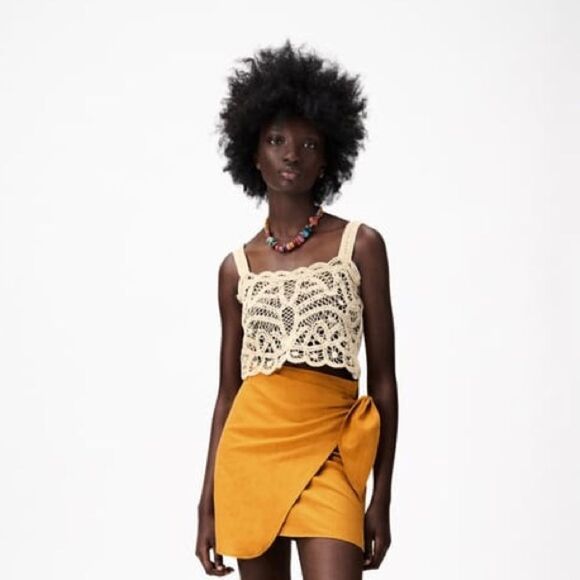 Zara EMBROIDERED GUIPURE LACE CROP TOP LIMITED EDITION Small NWT Ecru - Picture 4 of 4